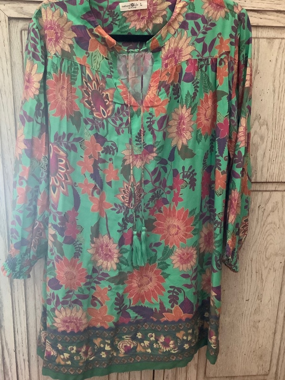 NATURAL LIFE green dress or tunic with Orange, Pink & Purple Floral Print - Picture 6 of 7